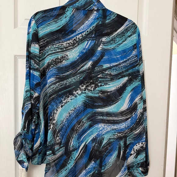 Zac and Rachel Blouse shades of blue.  tie waist size XL - Picture 2 of 3